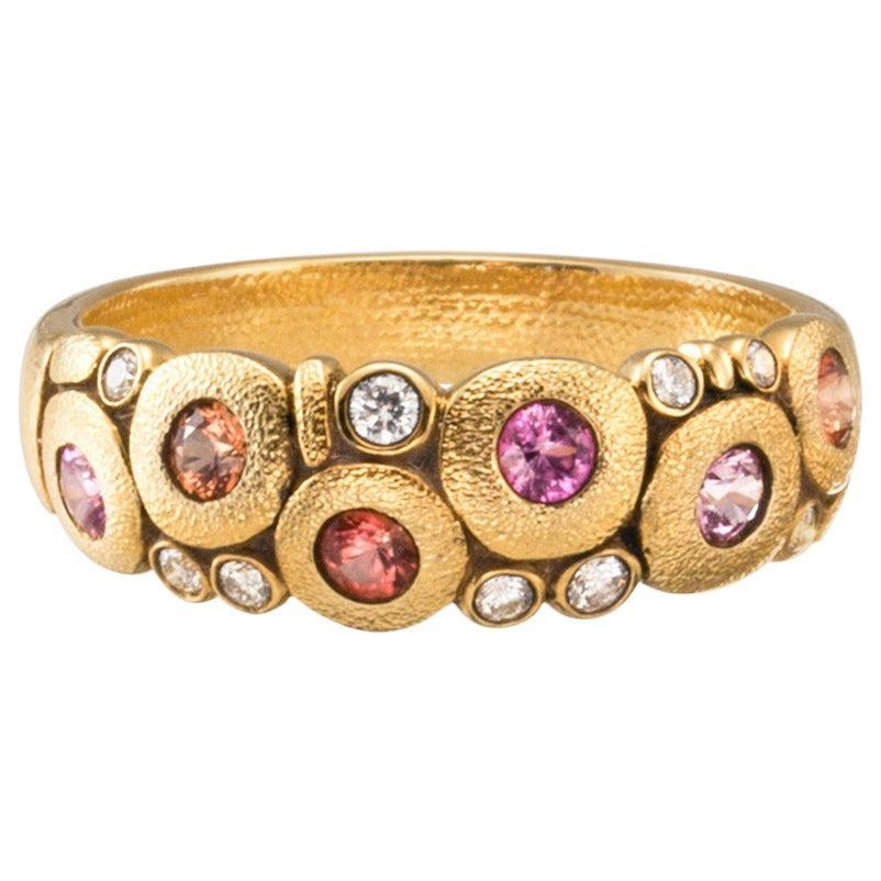 For Sale:  Alex Sepkus "Candy" Dome Ring with Pink and Orange Sapphires in 18 Karat Gold