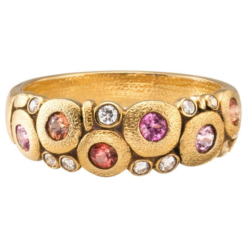 Alex Sepkus "Candy" Dome Ring with Pink and Orange Sapphires in 18 Karat Gold