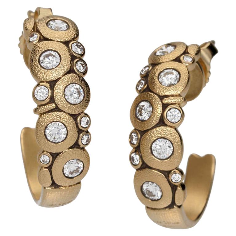 Alex Sepkus "Candy" Large Hoop Earrings with Diamonds in 18 Karat Yellow Gold For Sale