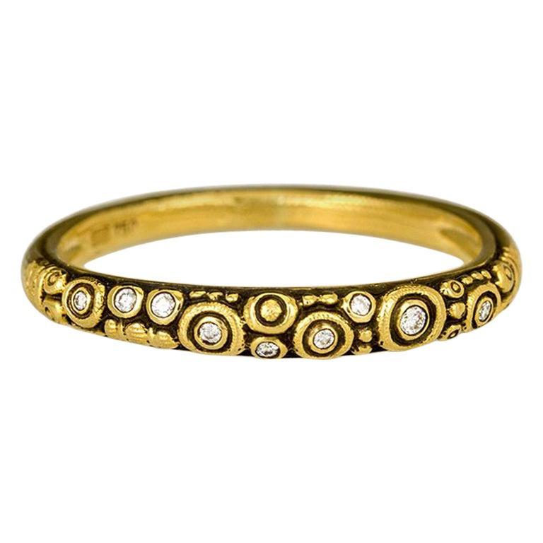 For Sale:  Alex Sepkus "Circle Dome" Band Ring with White Diamonds in 18 Karat Yellow Gold