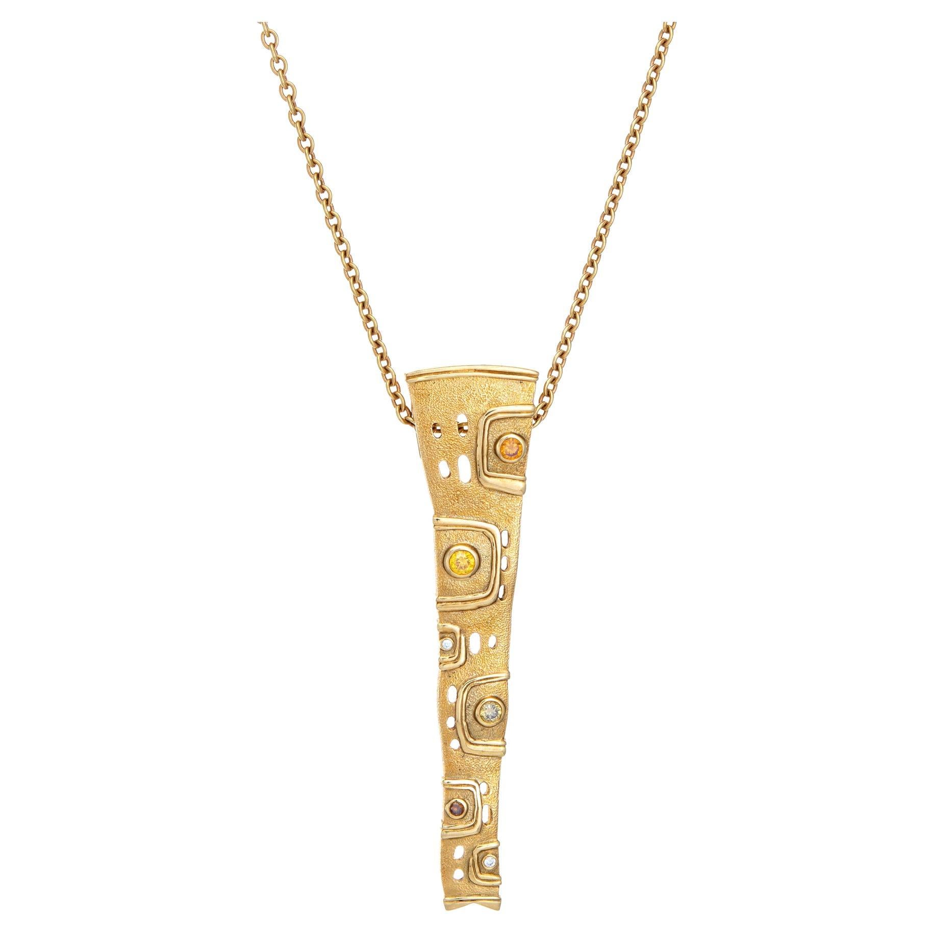 Alex Sepkus Colored Diamond Pendant Necklace Estate 18k Yellow Gold Jewelry