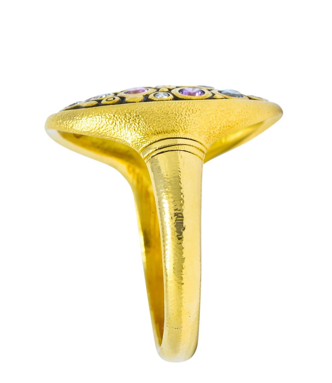 Round Cut Alex Sepkus Contemporary 1.80 Carat Diamond Multi-Sapphire 18 Karat Gold Ring