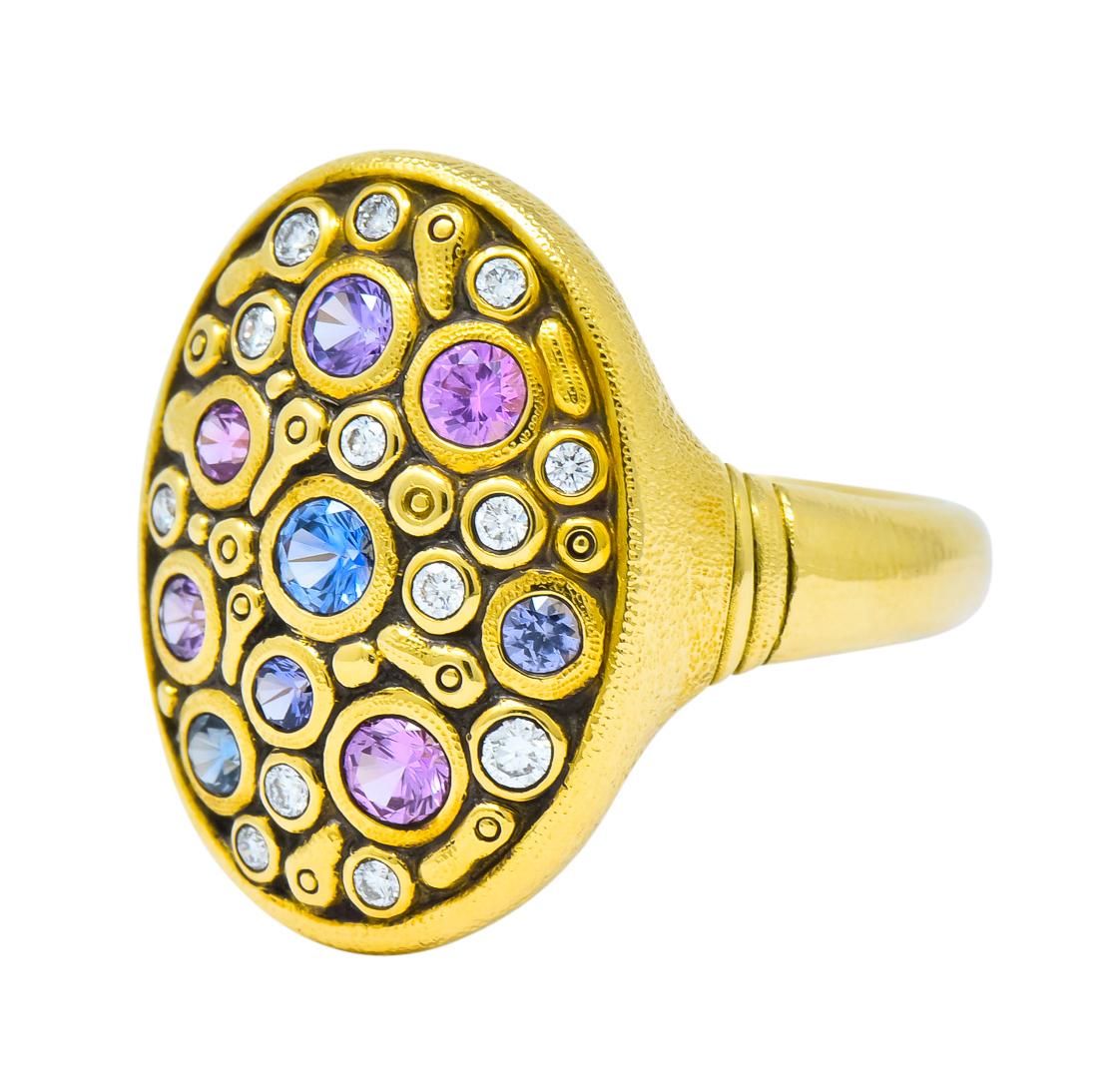 Women's or Men's Alex Sepkus Contemporary 1.80 Carat Diamond Multi-Sapphire 18 Karat Gold Ring