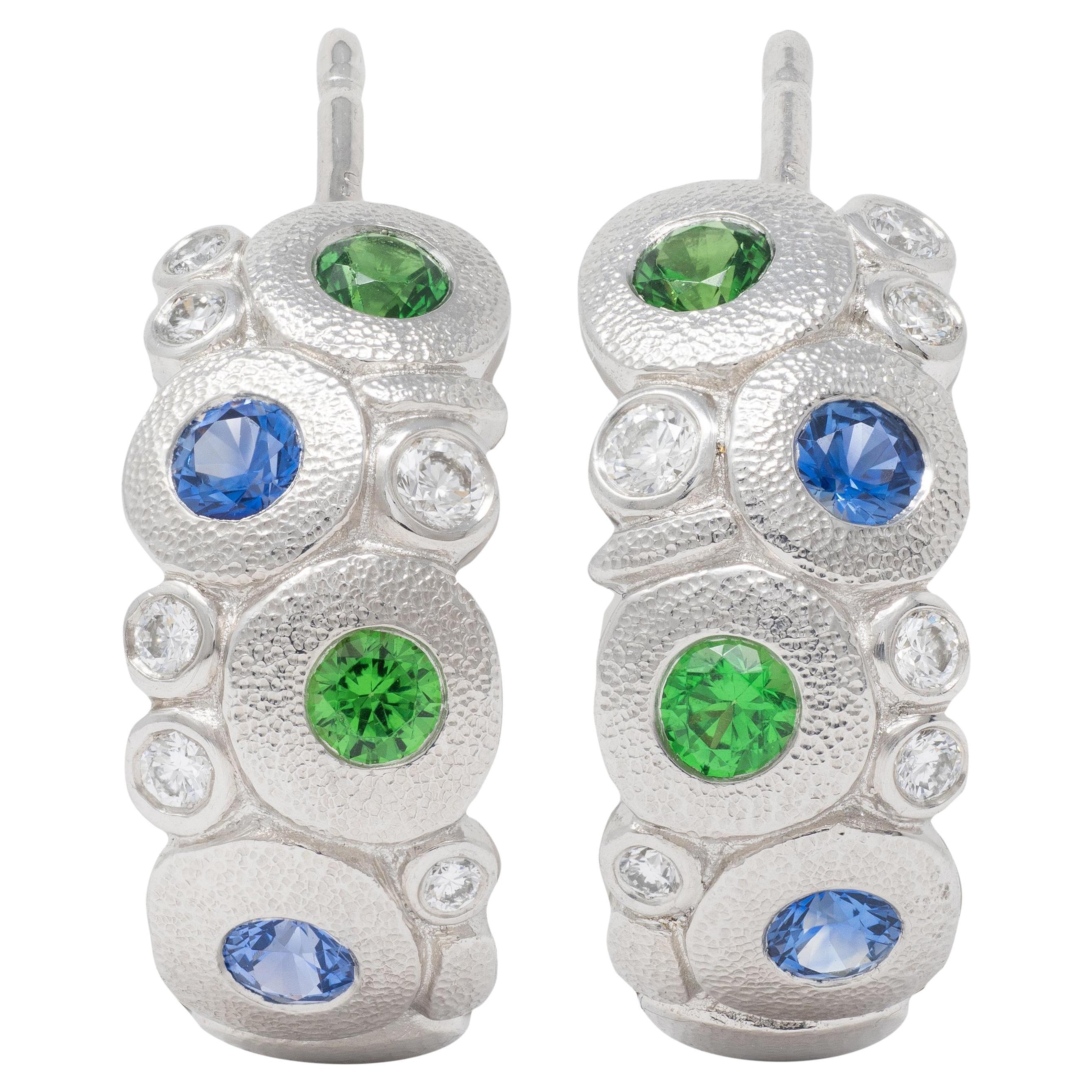 Alex Sepkus Contemporary Diamond Multi-Gem Platinum Candy J-Hoop Earrings en vente