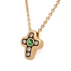 Alex Sepkus "Cross" Pendant Necklace with Tsavorite Garnet and Diamonds in Gold