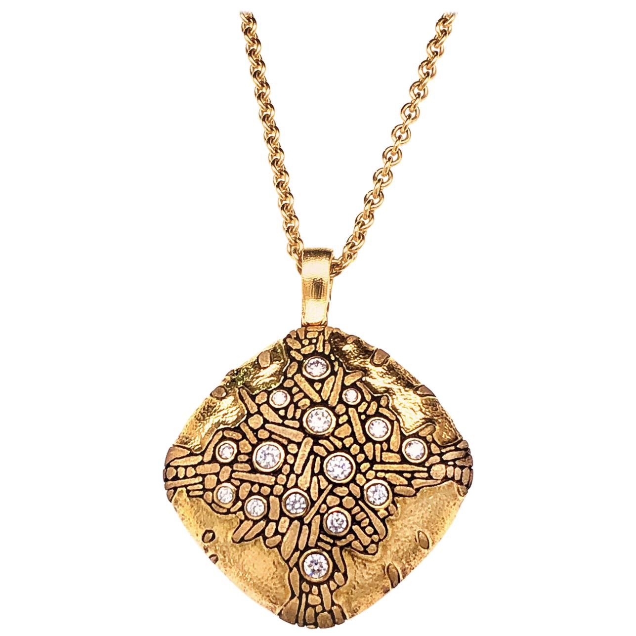 Alex Sepkus "Cushion" Pendant Necklace with White Diamonds in Gold For Sale