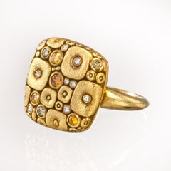 Alex Sepkus "Cushion" Ring with Yellow and White Diamonds in 18 Karat Gold