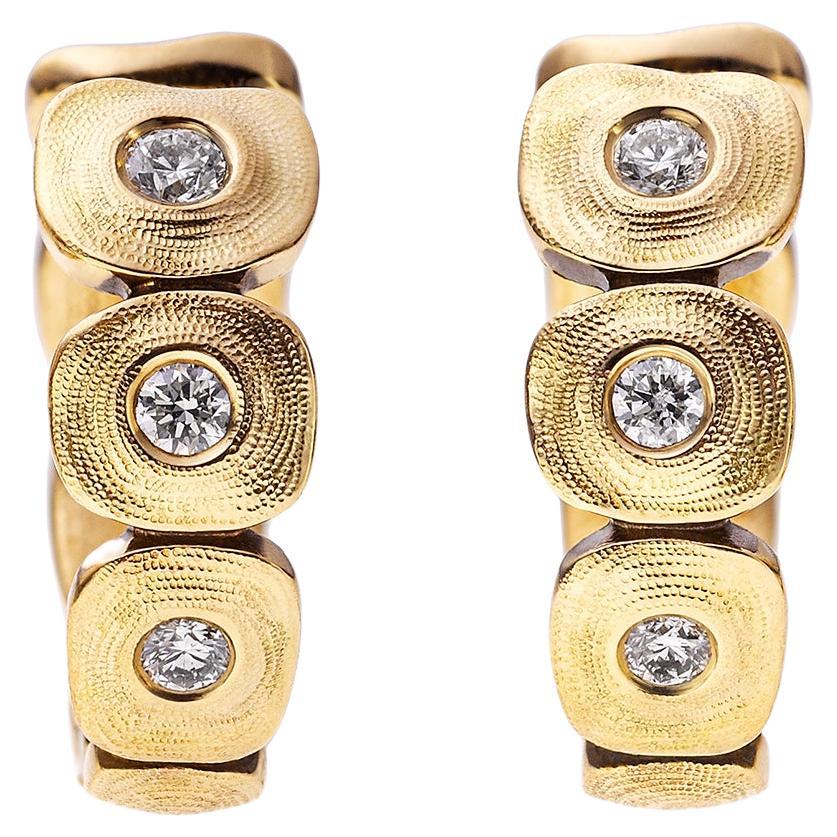 Alex Sepkus 'Dancing Squares' Diamond Huggies 18K Yellow Gold For Sale