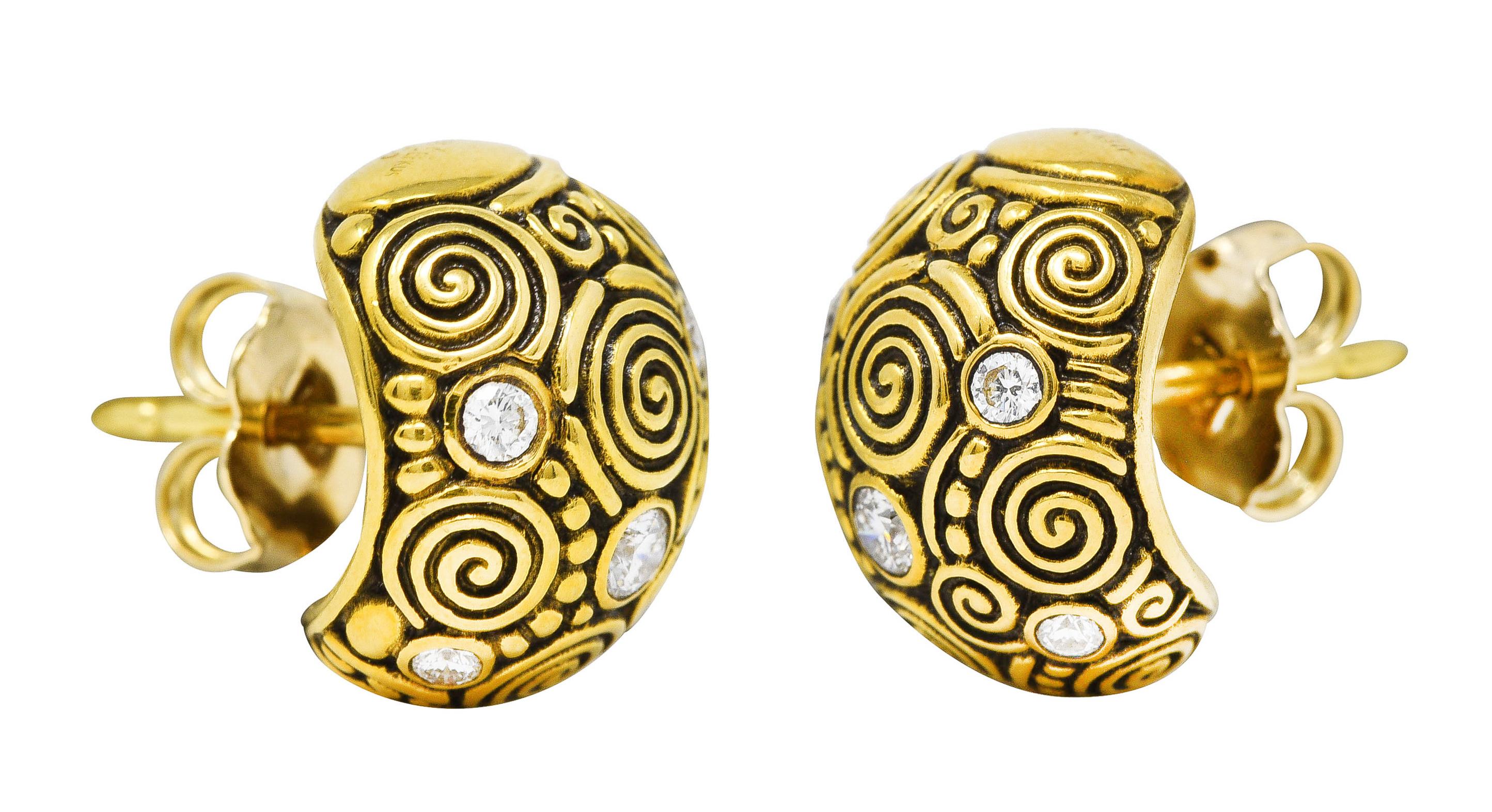 Women's or Men's Alex Sepkus Diamond 18 Karat Yellow Gold Spiral Stud Vintage Earrings
