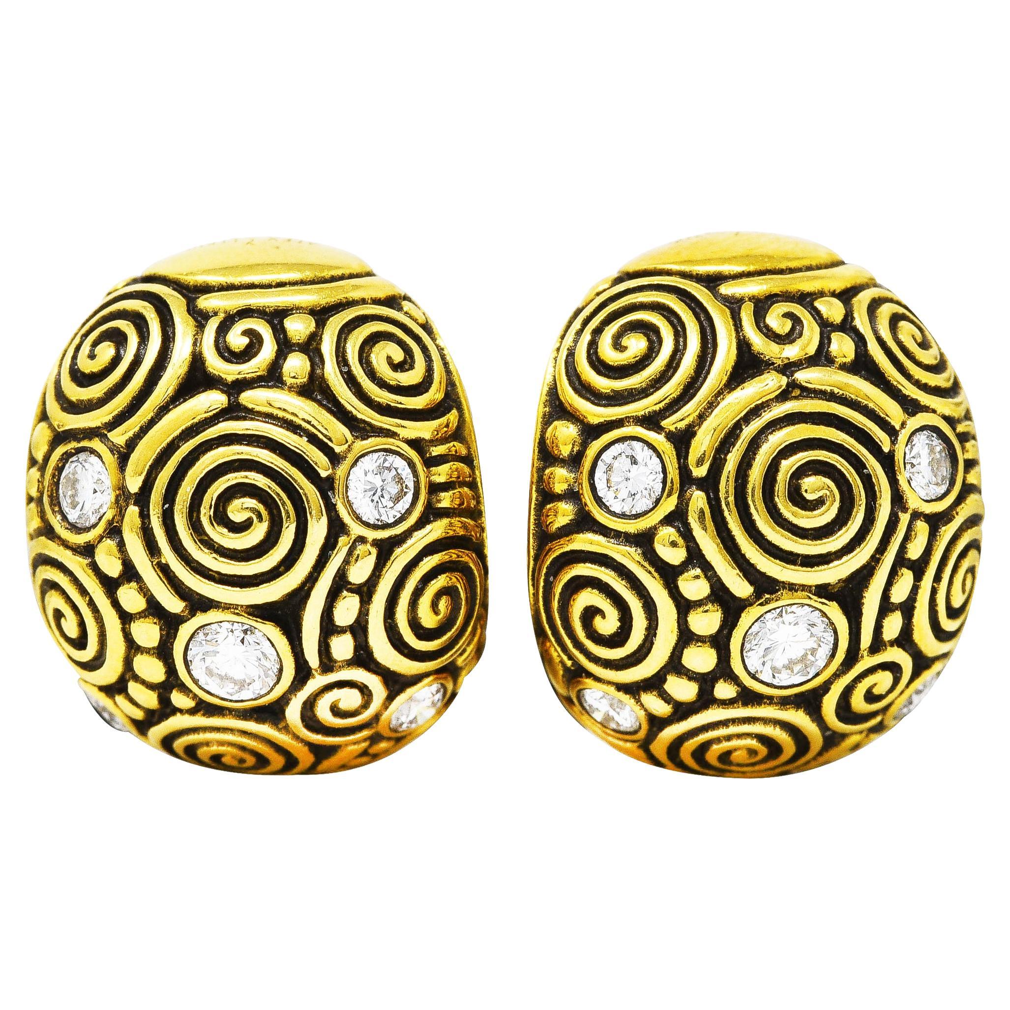 Alex Sepkus Diamond 18 Karat Yellow Gold Spiral Stud Vintage Earrings