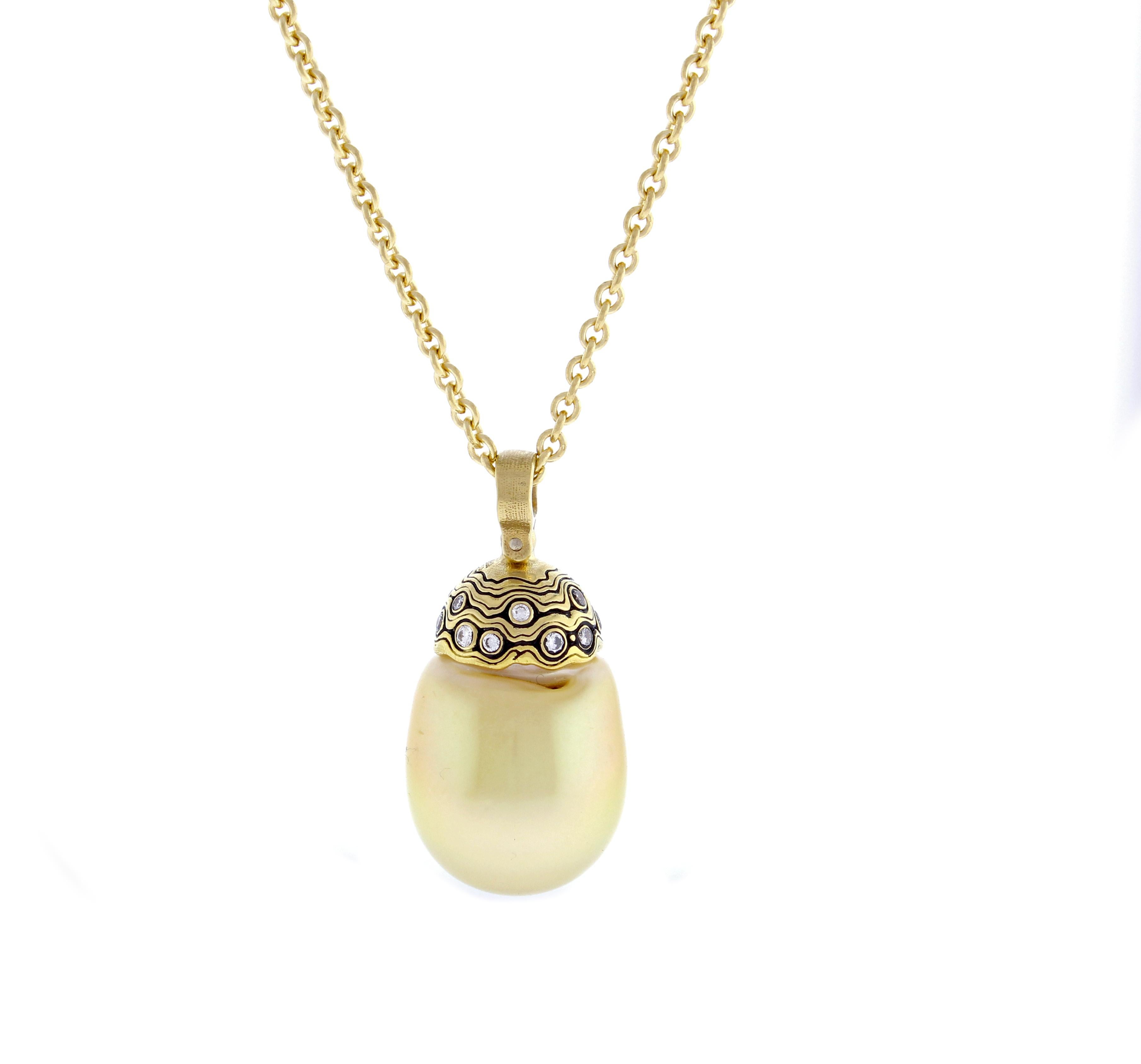 Alex Sepkus Diamond and Golden South Sea Pearl Pendant In Excellent Condition In Bethesda, MD