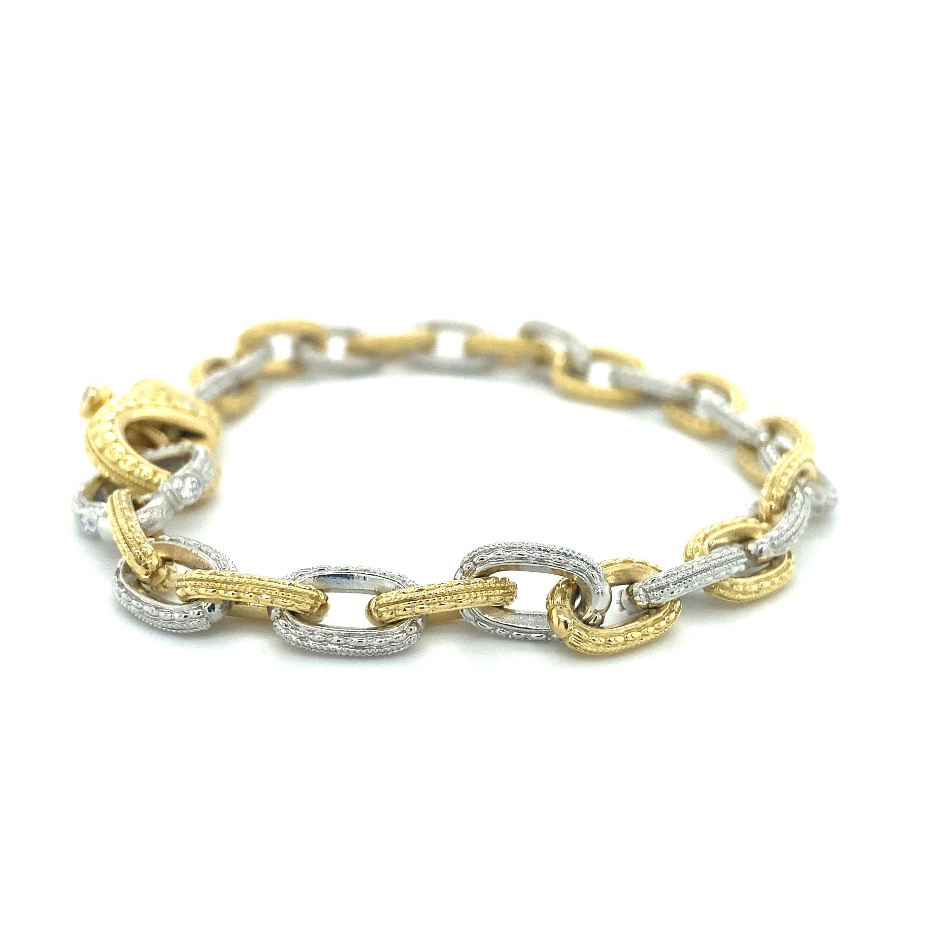 Contemporary Alex Sepkus Diamond Oval Link Bracelet in Platinum and 18 Karat Yellow Gold