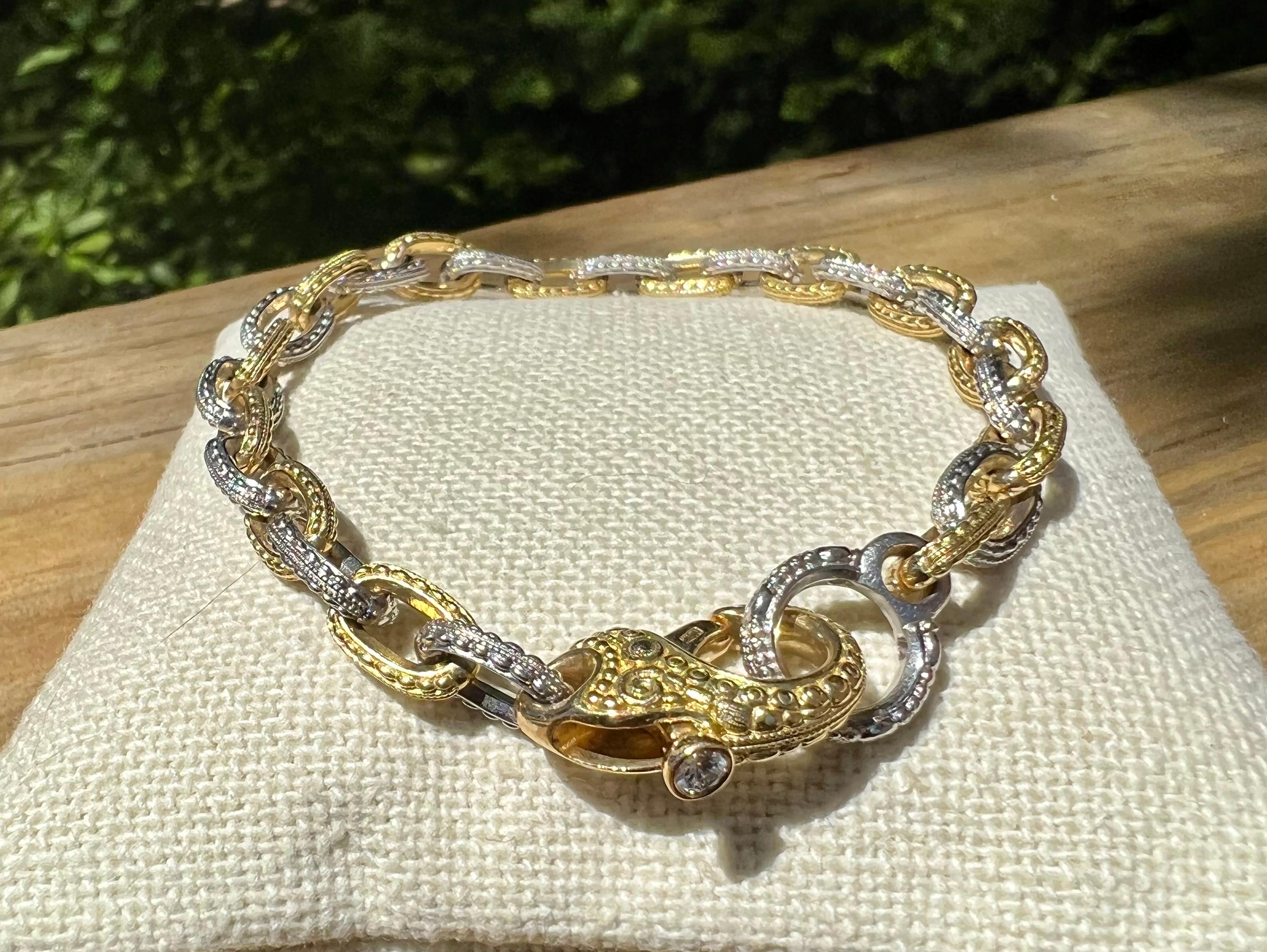 Alex Sepkus Diamond Oval Link Bracelet in Platinum and 18 Karat Yellow Gold In Good Condition In Towson, MD