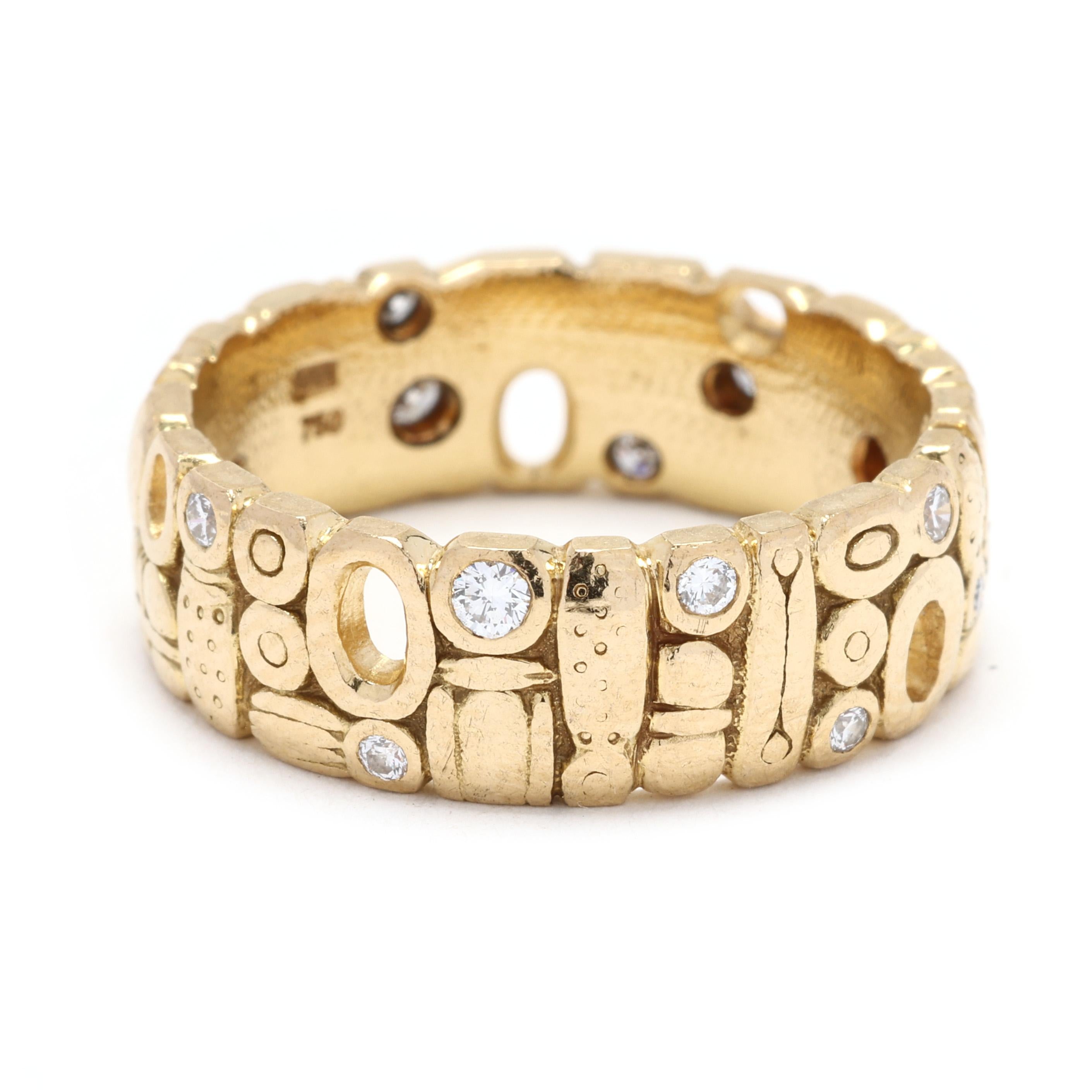 Discover the artistry of Alex Sepkus with this exquisite diamond statement band ring, crafted in luxurious 18k yellow gold. Adorned with meticulously placed diamonds, this size 6.5 ring is a true work of wearable art, showcasing Sepkus's signature
