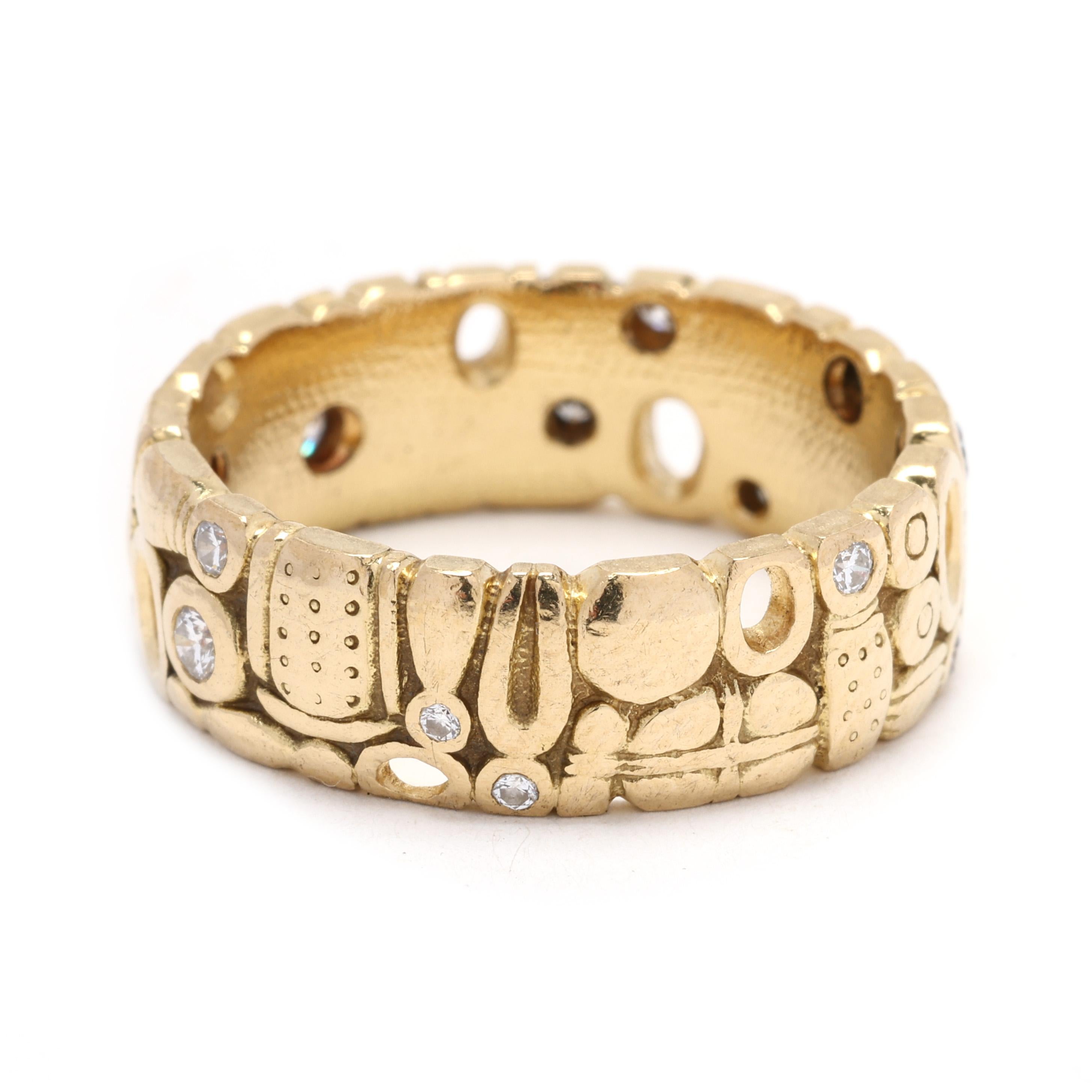 Round Cut Alex Sepkus Diamond Statement Band Ring, 18k Yellow Gold, Ring Size 6.5