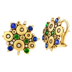 Alex Sepkus Diamond, Tsavorite, and Sapphire "Ocean" Earrings