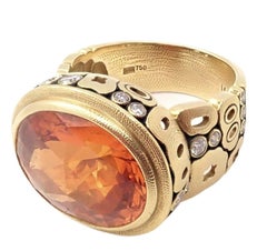 Alex Sepkus Diamond Windows Large Orange Spessartite Yellow Gold Ring