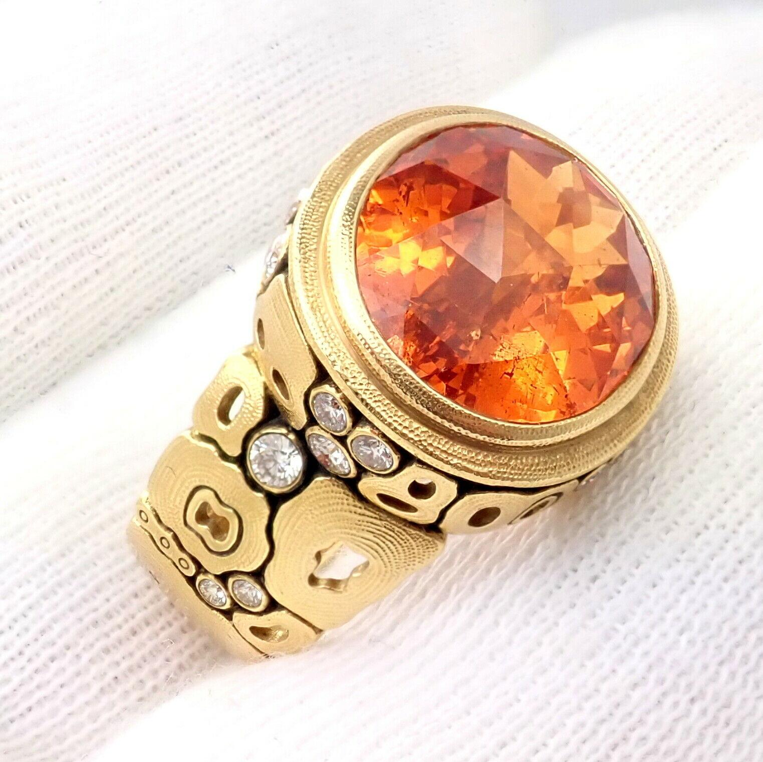 Brilliant Cut Alex Sepkus Diamond Windows Large Orange Spessartite Yellow Gold Ring