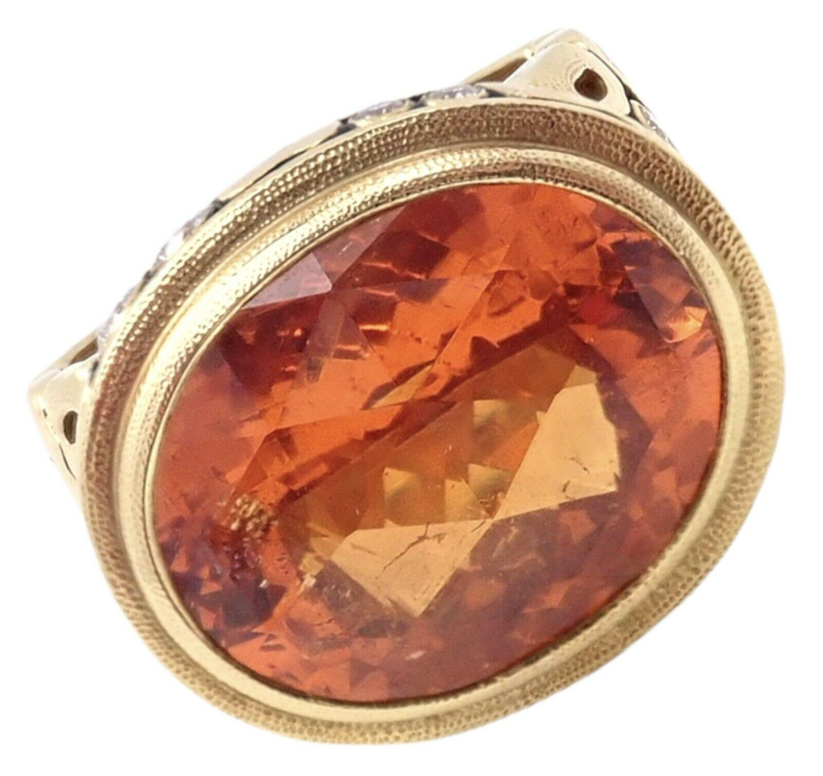 Alex Sepkus Diamond Windows Large Orange Spessartite Yellow Gold Ring In Excellent Condition In Holland, PA