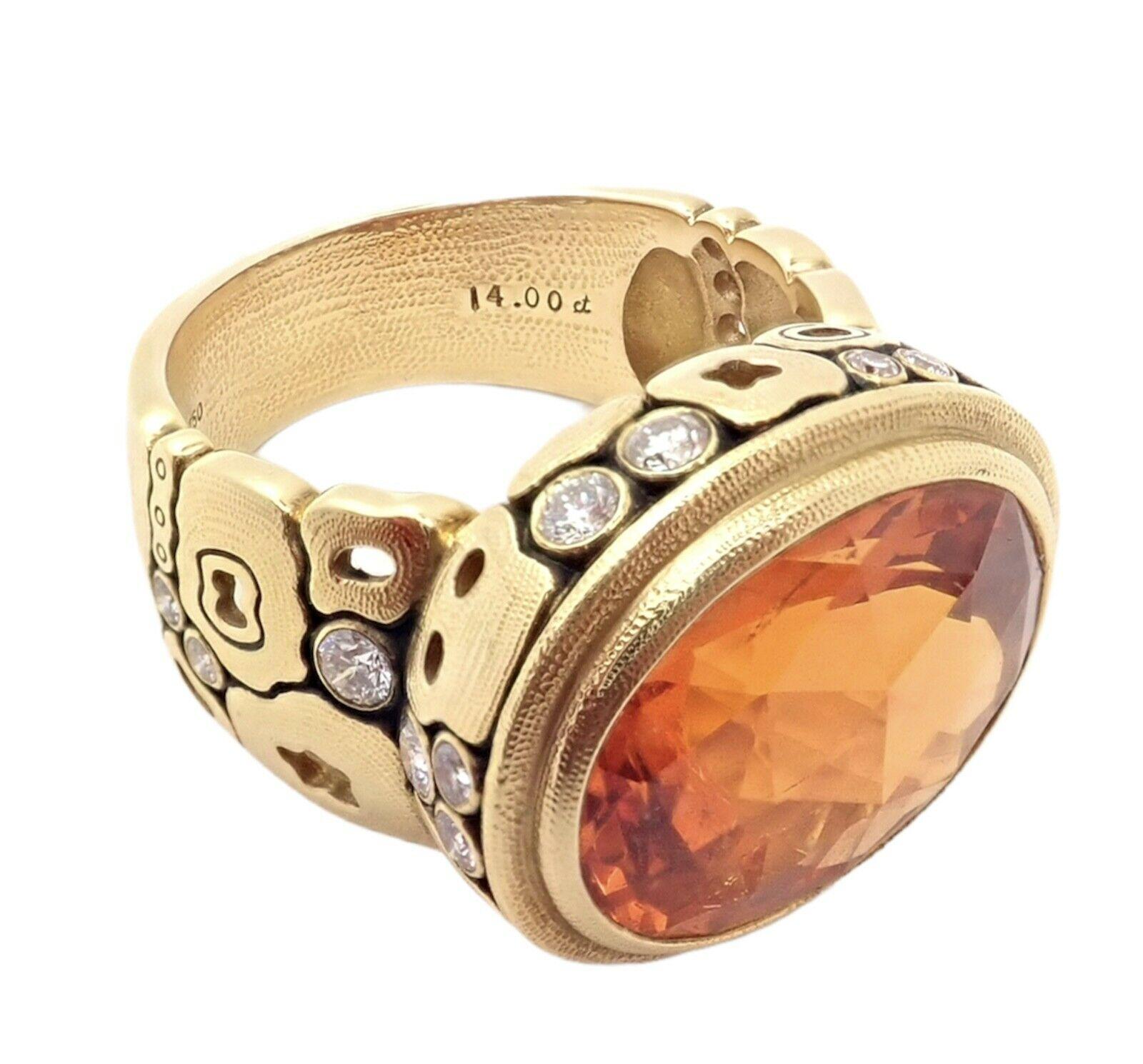 Alex Sepkus Diamond Windows Large Orange Spessartite Yellow Gold Ring 3