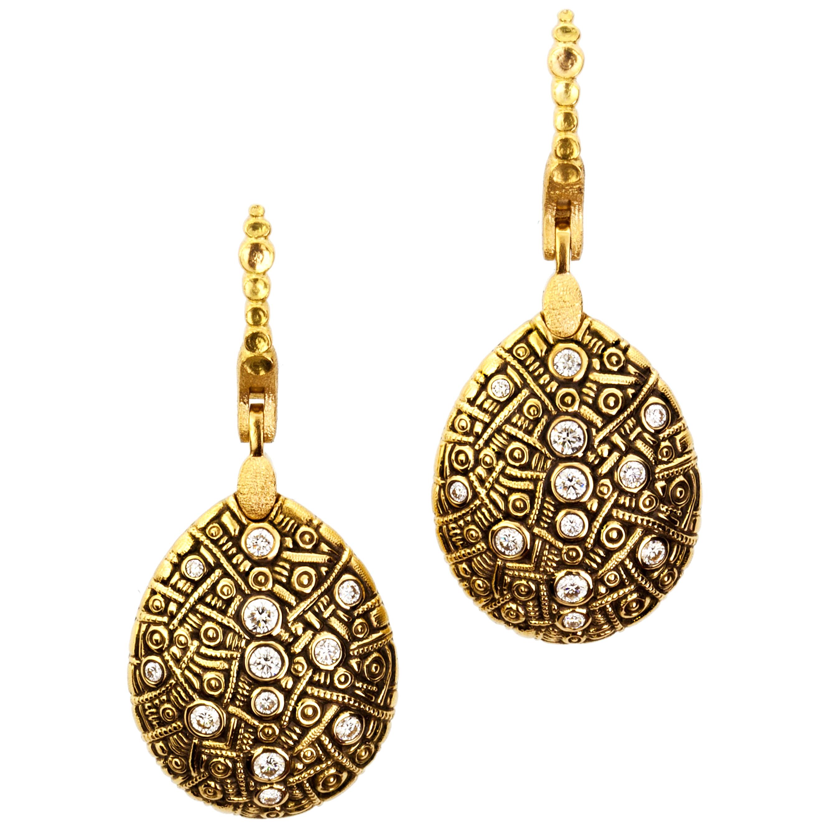 Alex Sepkus Diamond Yellow Gold "Tear Drop" Earrings