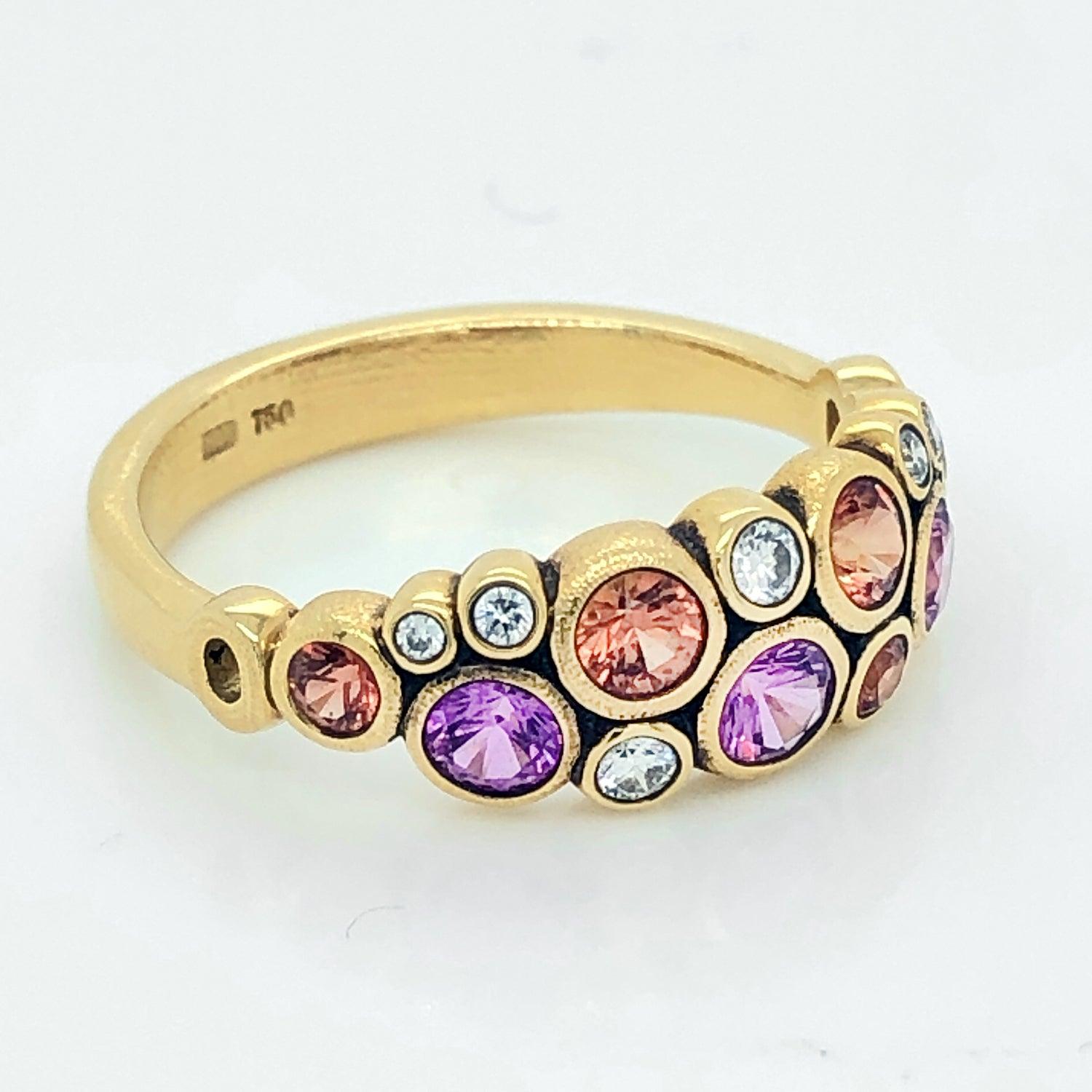 For Sale:  Alex Sepkus Dome Ring with Pink and Orange Sapphires in 18 Karat Yellow Gold 2