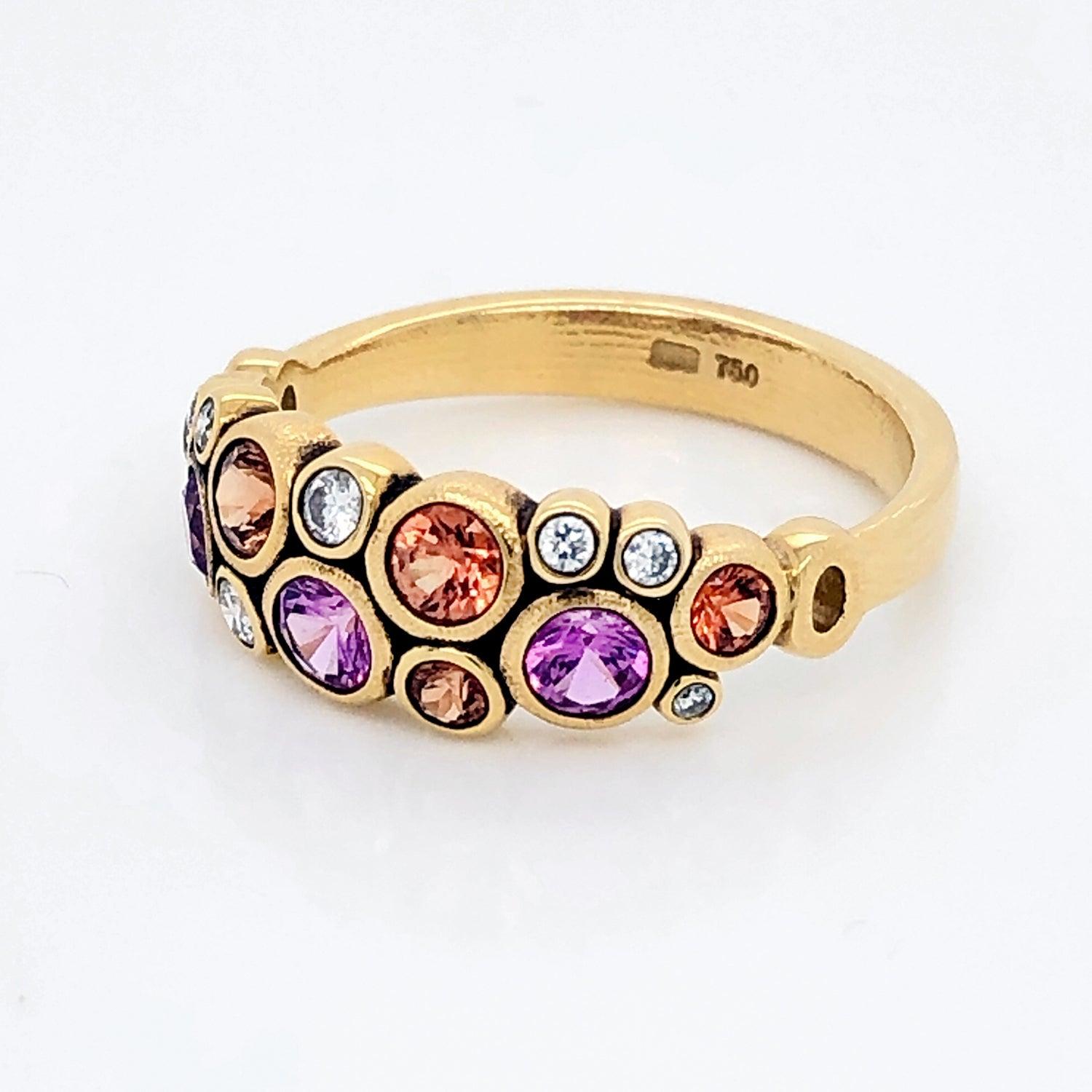 For Sale:  Alex Sepkus Dome Ring with Pink and Orange Sapphires in 18 Karat Yellow Gold 3