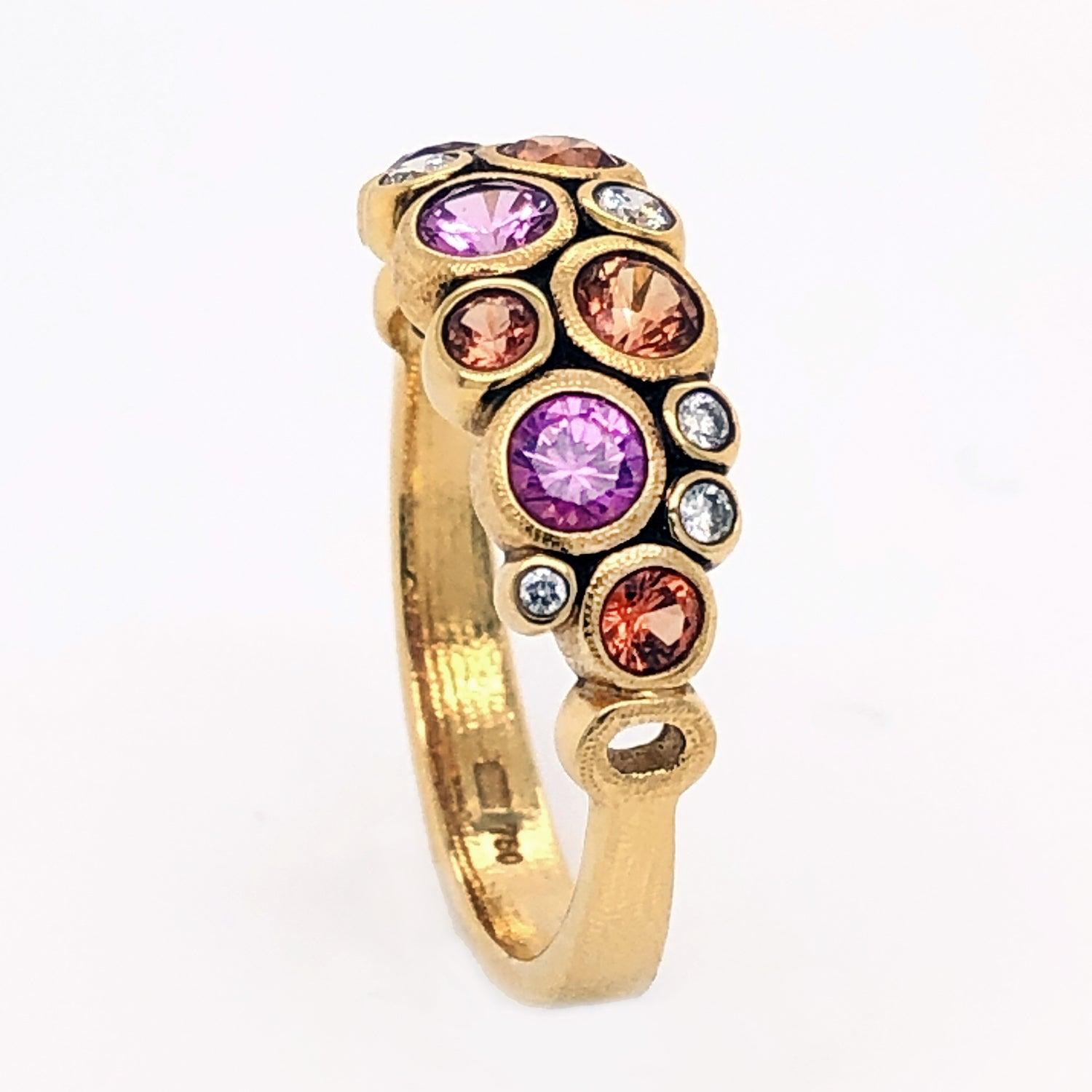 For Sale:  Alex Sepkus Dome Ring with Pink and Orange Sapphires in 18 Karat Yellow Gold 4