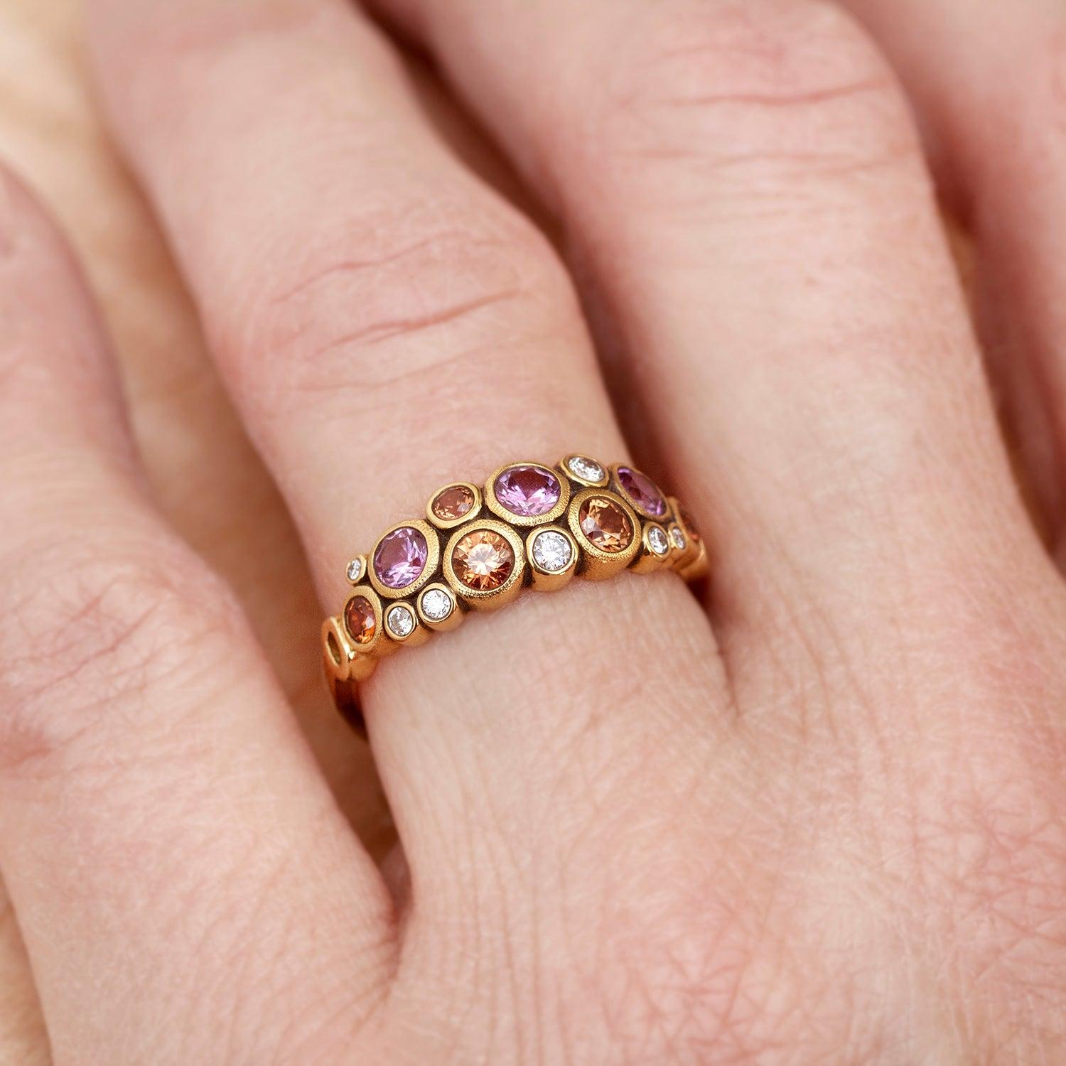 For Sale:  Alex Sepkus Dome Ring with Pink and Orange Sapphires in 18 Karat Yellow Gold 5