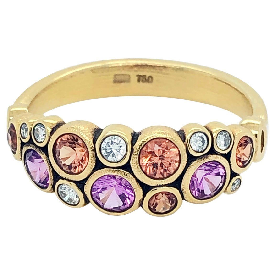 For Sale:  Alex Sepkus Dome Ring with Pink and Orange Sapphires in 18 Karat Yellow Gold