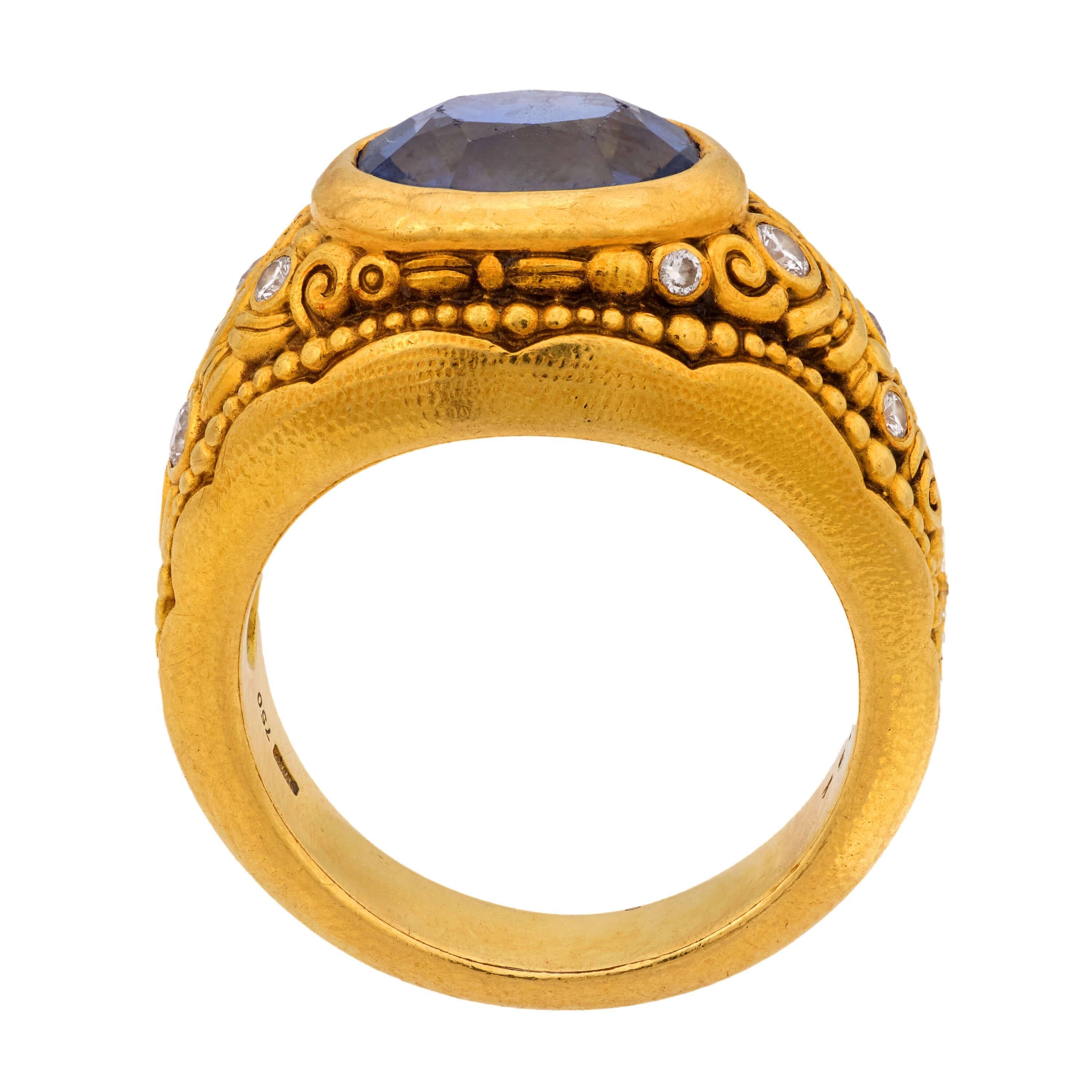 Moderno Anello con zaffiro e diamante ALEX ŠEPKUS Estate 18k in vendita