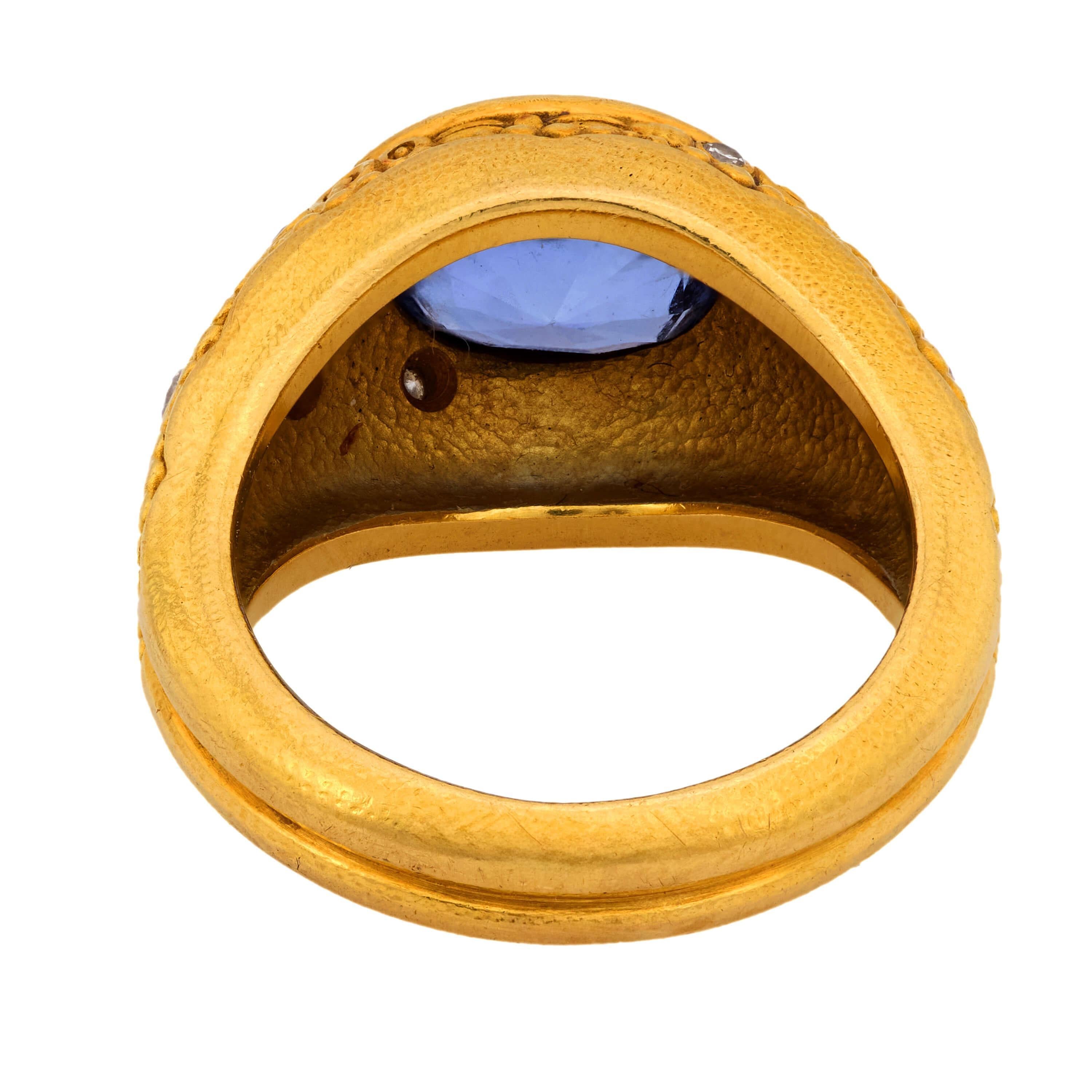 Taglio ovale Anello con zaffiro e diamante ALEX ŠEPKUS Estate 18k in vendita
