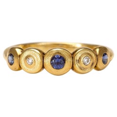 Alex Sepkus "Five Seed" Dome Ring with Blue Sapphire and Diamonds in 18k Gold