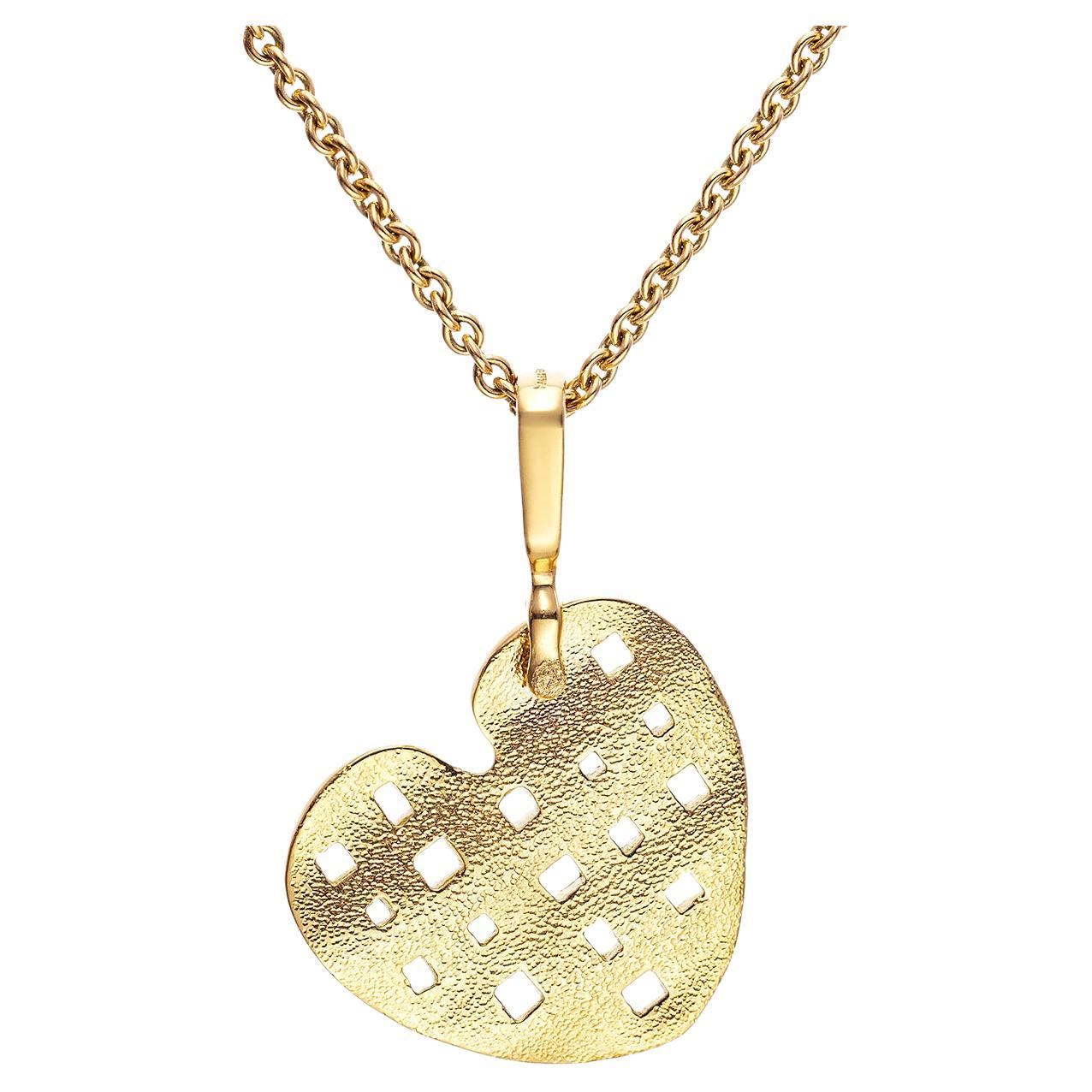 Alex Sepkus 'Heart' Pendant on 18'' Cable Chain 18K Yellow Gold For Sale