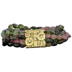 Alex Sepkus Lillies Yellow Gold Specialty Tourmaline and Diamond Beaded Bracelet