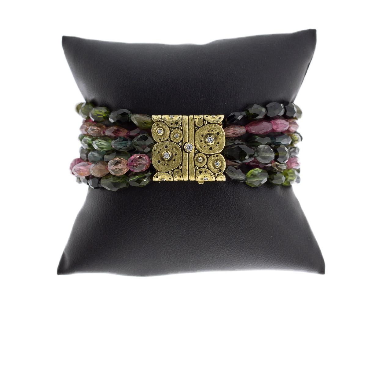 Alex Sepkus Lillies Gelbgold Spezialität Turmalin und Diamant Perlenarmband im Zustand „Hervorragend“ in Columbia, MO
