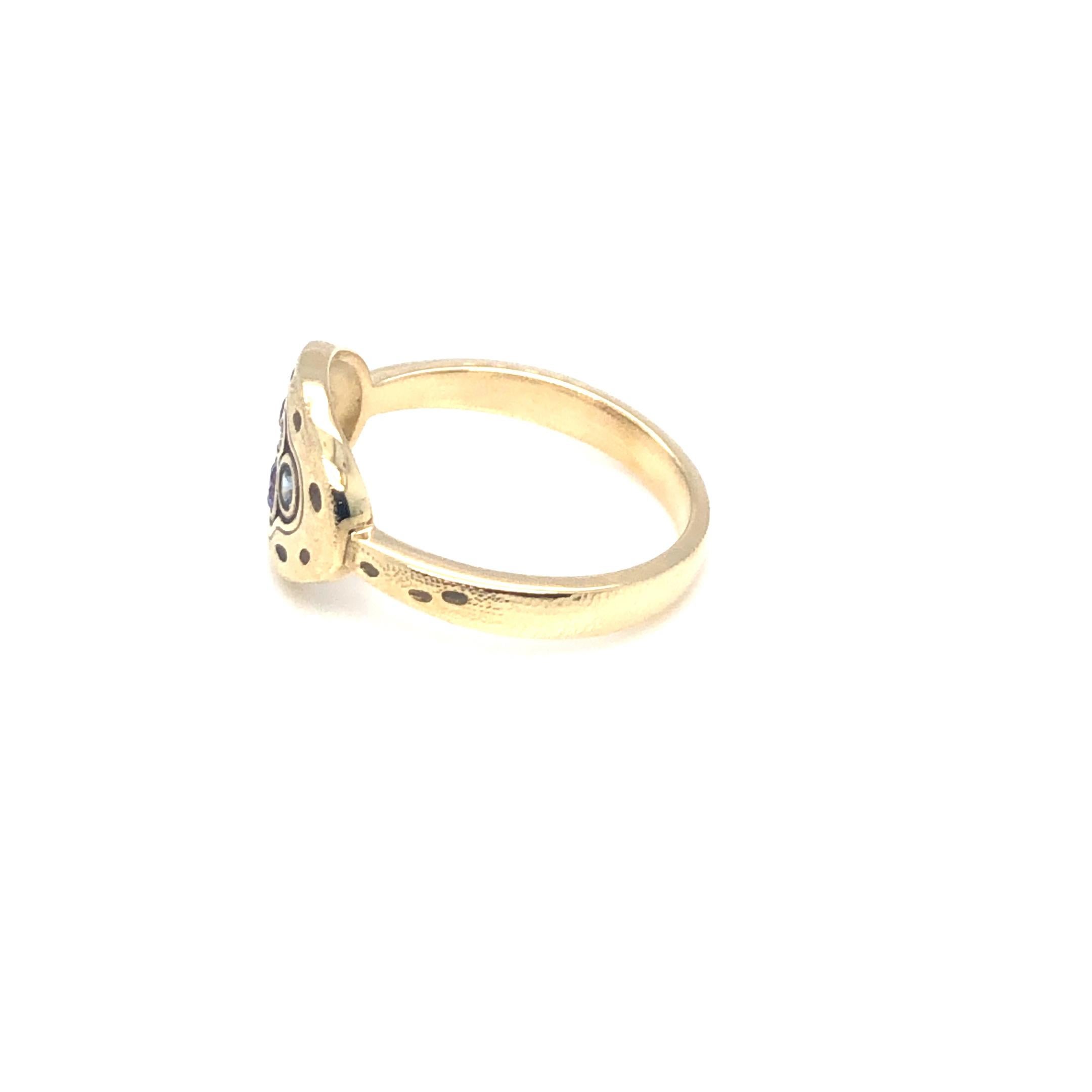 Round Cut Alex Sepkus 'Little Pool' Diamonds and Sapphires Ring 18K Yellow Gold For Sale