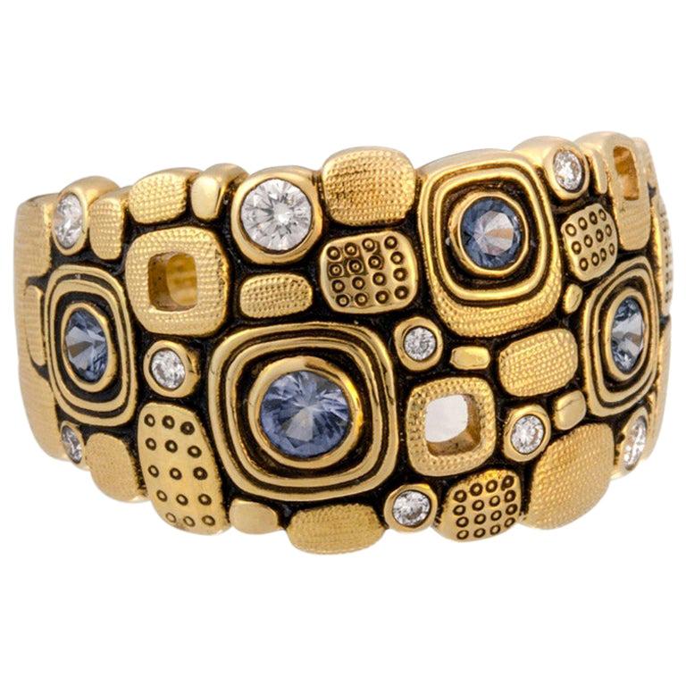 For Sale:  Alex Sepkus "Little Windows" Dome Ring with Blue Sapphires in 18 Karat Gold