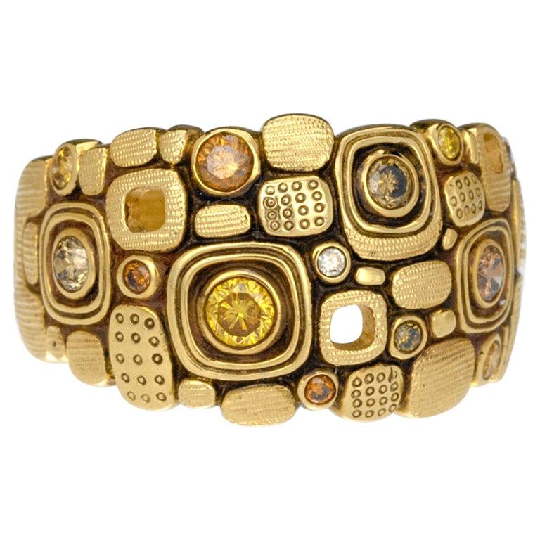 For Sale:  Alex Sepkus "Little Windows" Dome Ring with Yellow Diamonds in 18 Karat Gold
