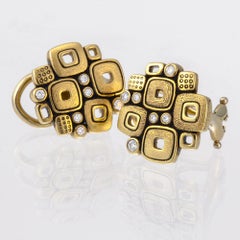 Alex Sepkus "Little Windows" Stud Earrings with Diamonds in 18 Karat Yellow Gold