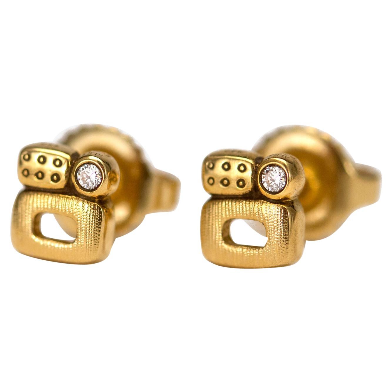 Alex Sepkus "Little Windows" Stud Earrings with Diamonds in 18 Karat Yellow Gold For Sale