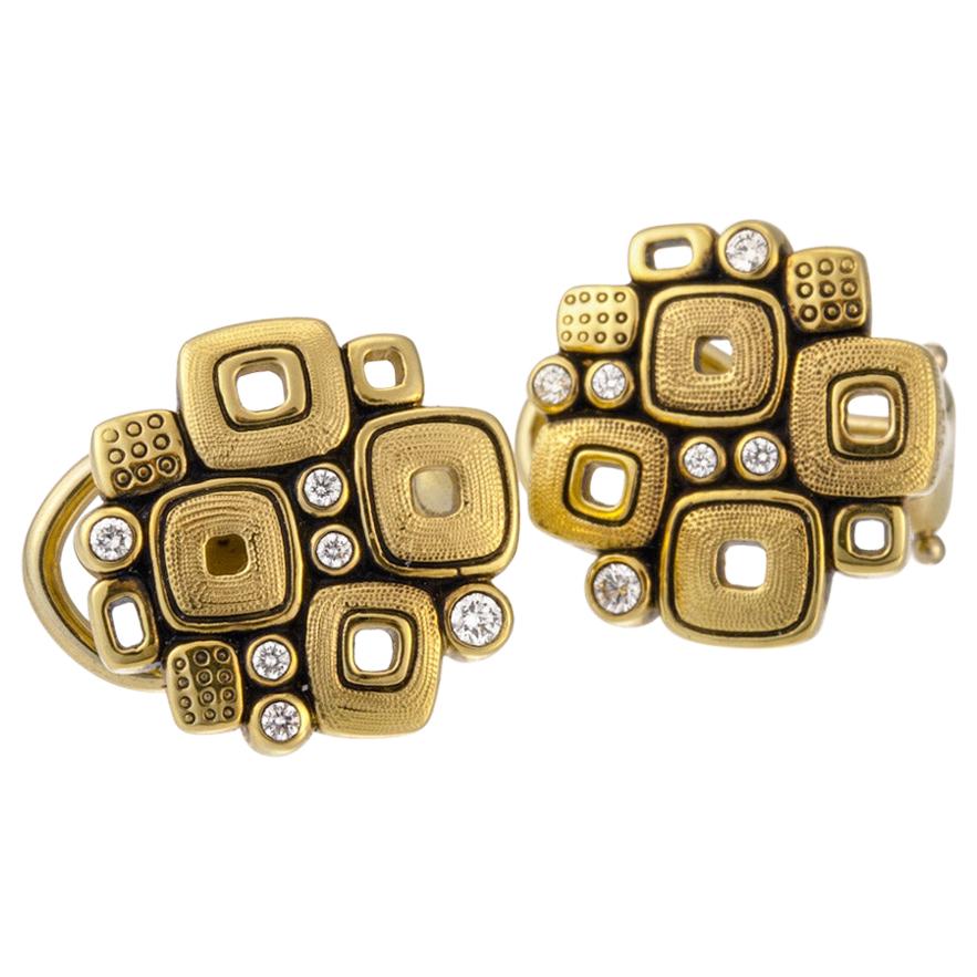 Alex Sepkus "Little Windows" Stud Earrings with Diamonds in 18 Karat Yellow Gold