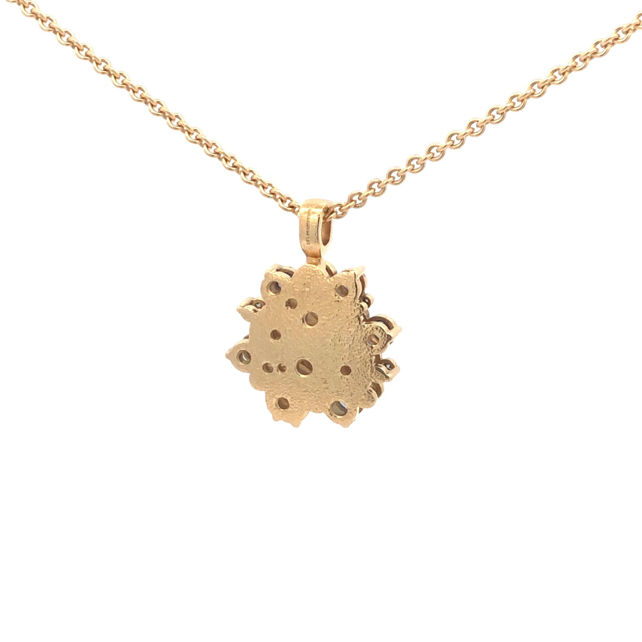 Round Cut Alex Sepkus 'Ocean' Diamond and Sapphire Pendant on a 18'' Chain 18K Yellow Gold For Sale