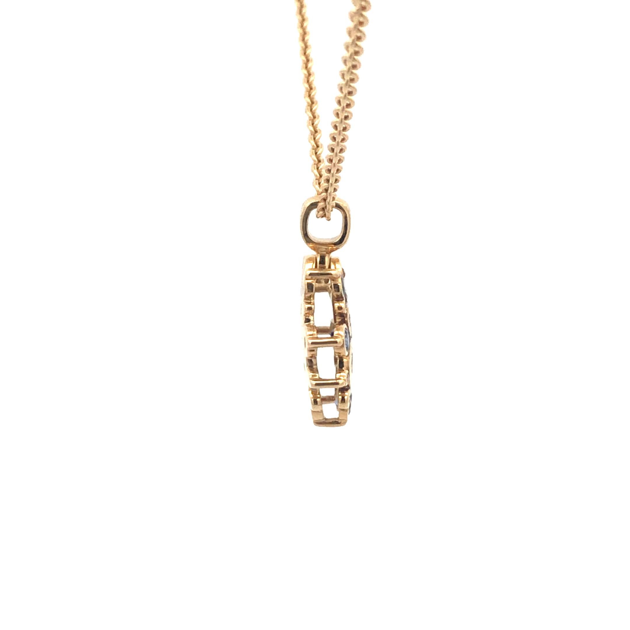 Alex Sepkus 'Ocean' Diamond and Sapphire Pendant on a 18'' Chain 18K Yellow Gold In New Condition For Sale In Dallas, TX