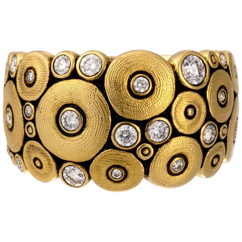 For Sale:  Alex Sepkus "Ocean" Dome Ring with Brilliant White Diamonds in 18 Karat Gold