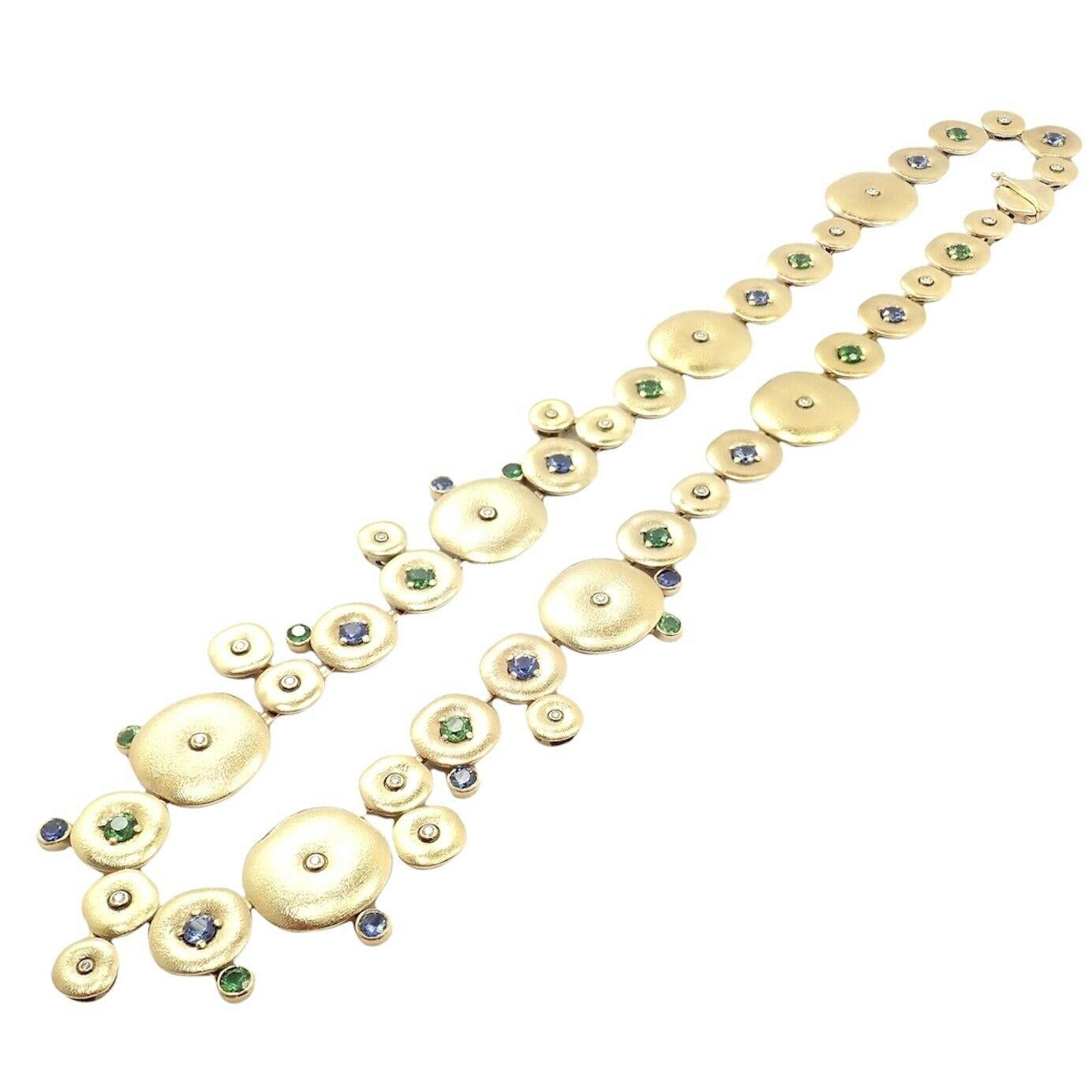 Brilliant Cut Alex Sepkus Orchard Diamond Tsavorite Sapphire Yellow Gold Necklace For Sale