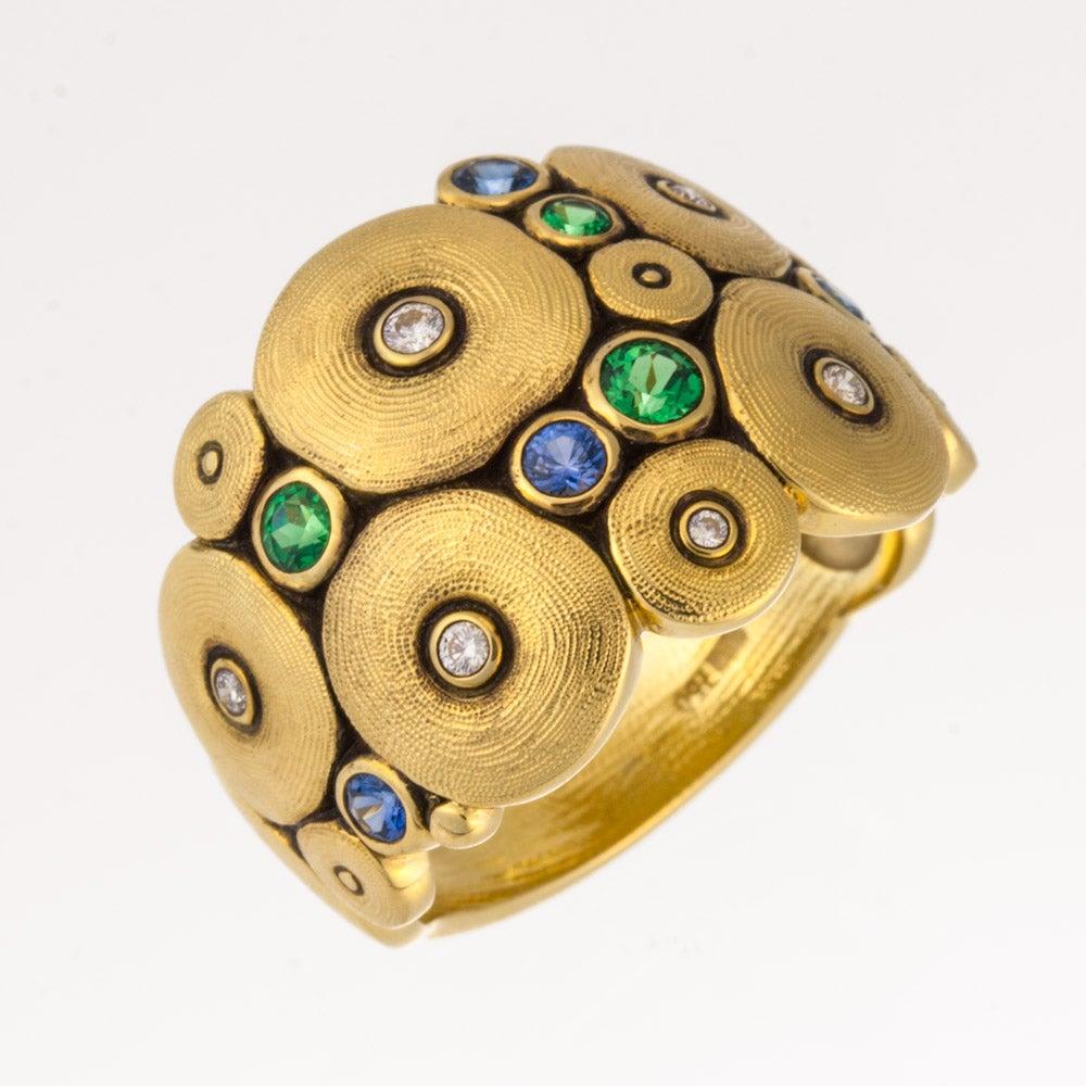 For Sale:  Alex Sepkus Orchard Ring with Blue Sapphire and Green Tsavorite, 18 Karat Gold 2