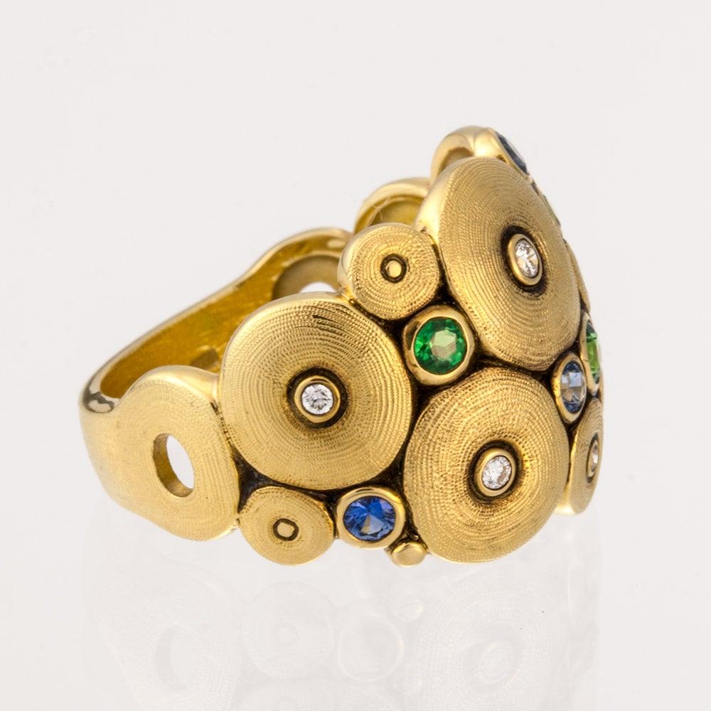 For Sale:  Alex Sepkus Orchard Ring with Blue Sapphire and Green Tsavorite, 18 Karat Gold 5