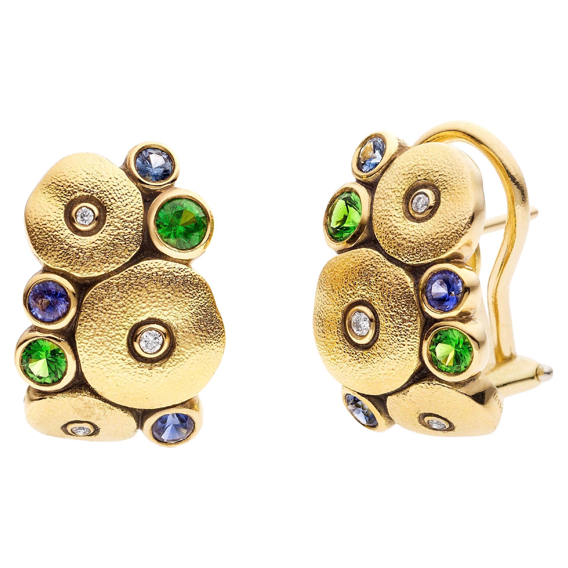 Alex Sepkus Orchard Sapphire Tsavorite Diamond Earrings 18K Yellow Gold For Sale