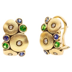 Alex Sepkus Orchard Sapphire Tsavorite Diamond Earrings 18K Yellow Gold